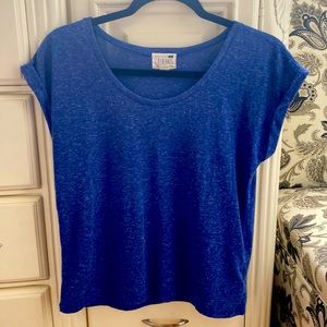 Blue t-shirt with folded shoulder detailing. LA Hearts - PAC Sun.